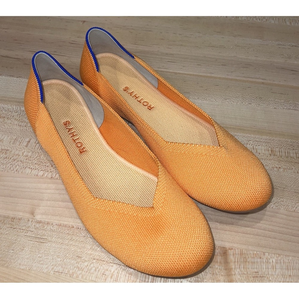 Rothy's The Flat Round Toe Tangerine Orange Slip-On Shoes Flats Women's Size 10
